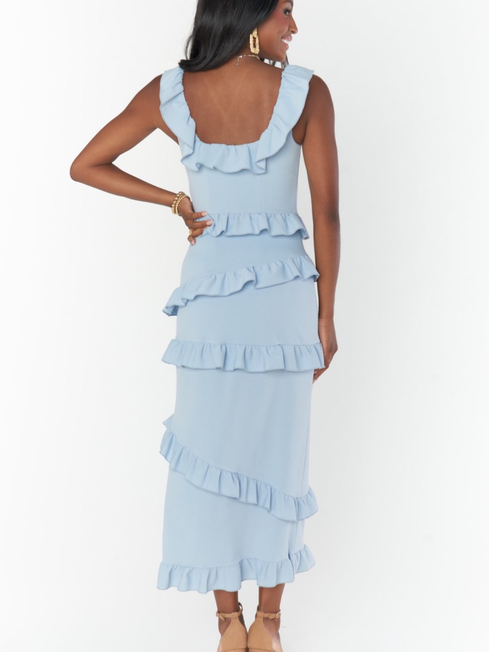 Show Me Your MuMu Greta Dress in Steel Blue Stretch - Picture 6 of 7